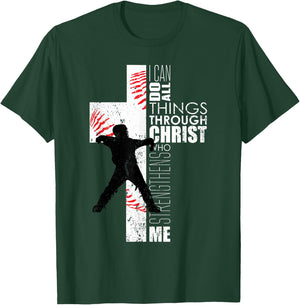 Christian Philippians 4:13 Kids Boys Cross Baseball Catcher T-Shirt - T-Shirt | Forest