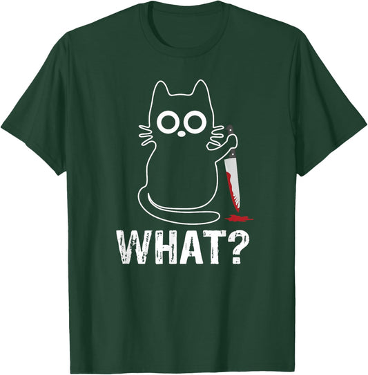 Tech- Cats What? - Funny Cat With Knife Graphic Design , Small, Black T-Shirt - T-Shirt | Forest