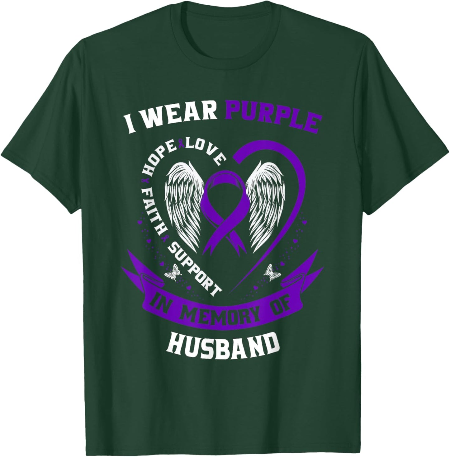 Wear Purple In Memory of Husband Pancreatic Cancer Awareness T-Shirt - T-Shirt | Forest
