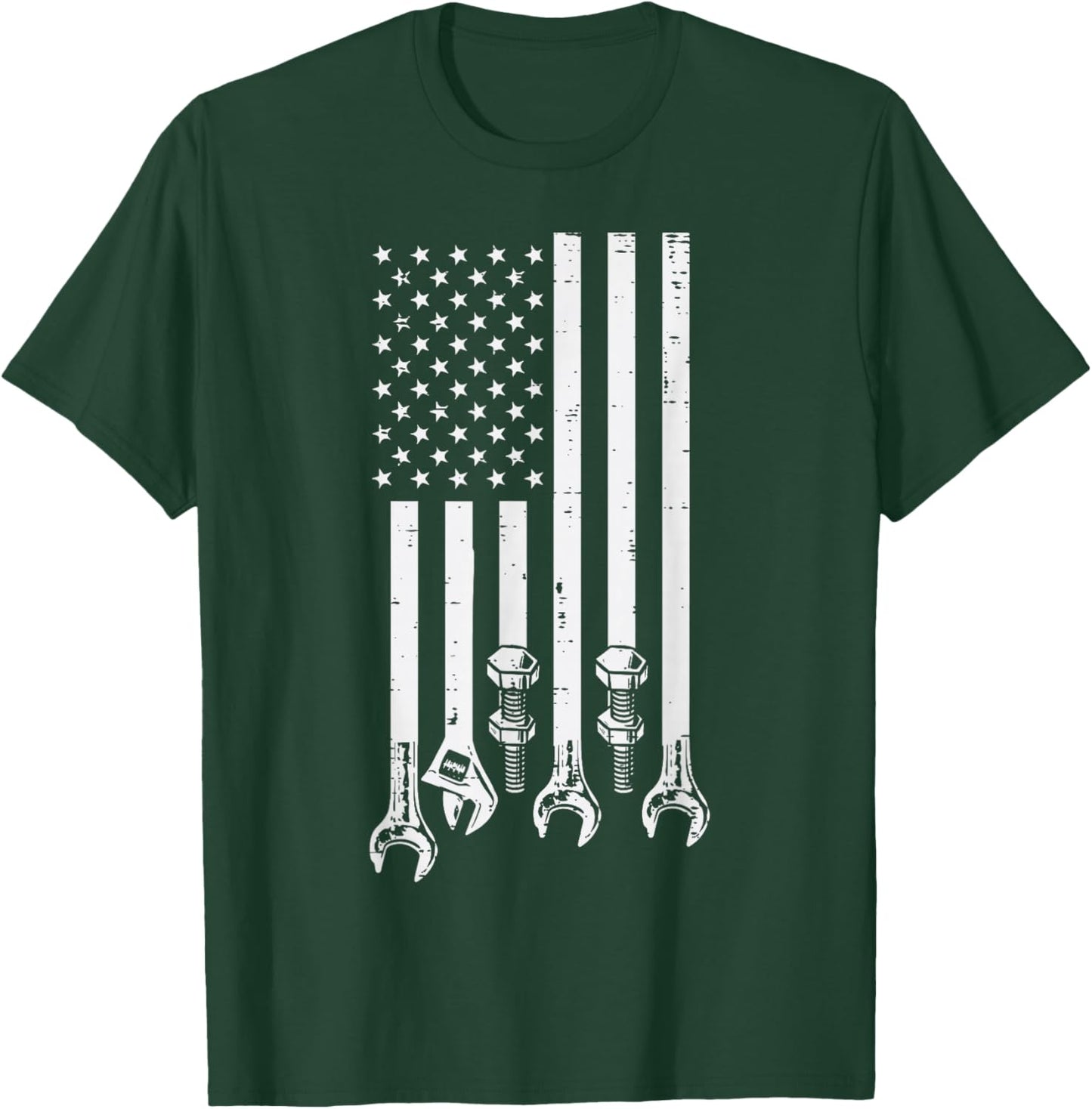 Wrench USA American Flag Car Mechanic Garage Patriotic Men T-Shirt - T-Shirt | Forest