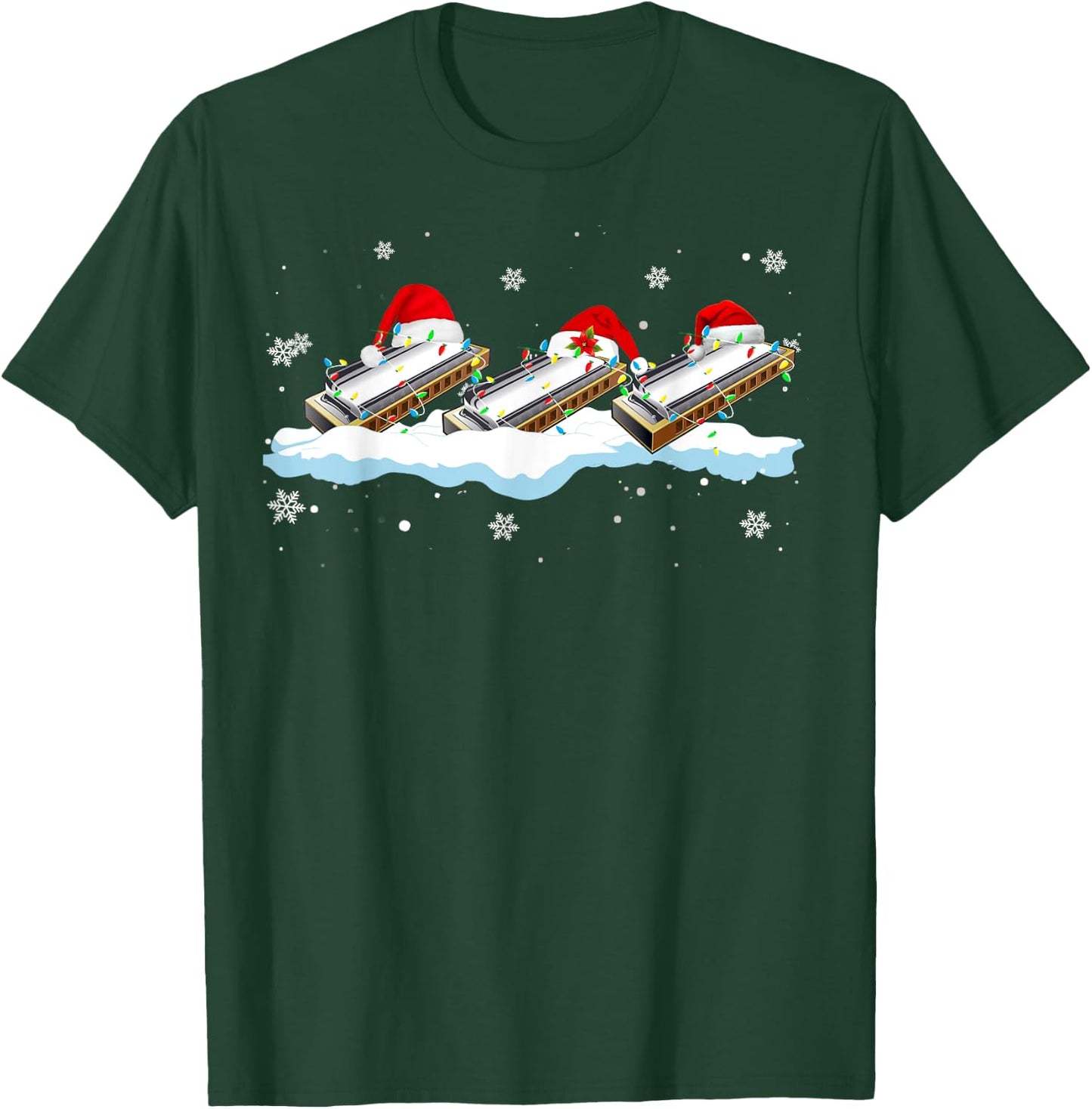 Santa Harmonica Christmas Lights Funny Harmonica Lover Gifts T-Shirt - T-Shirt | Forest