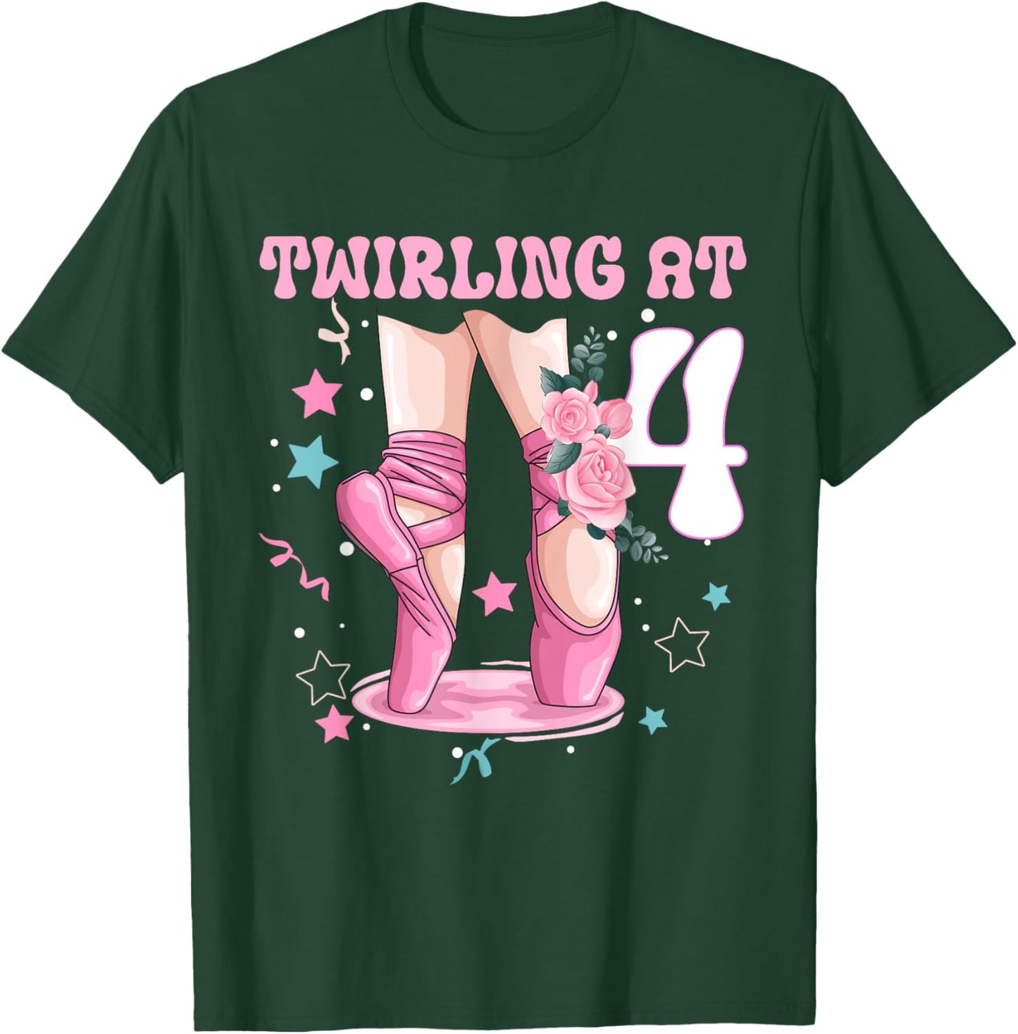 4th Birthday Ballet Ballerina Birthday Party 4 Year Old Girl T-Shirt - T-Shirt | Forest