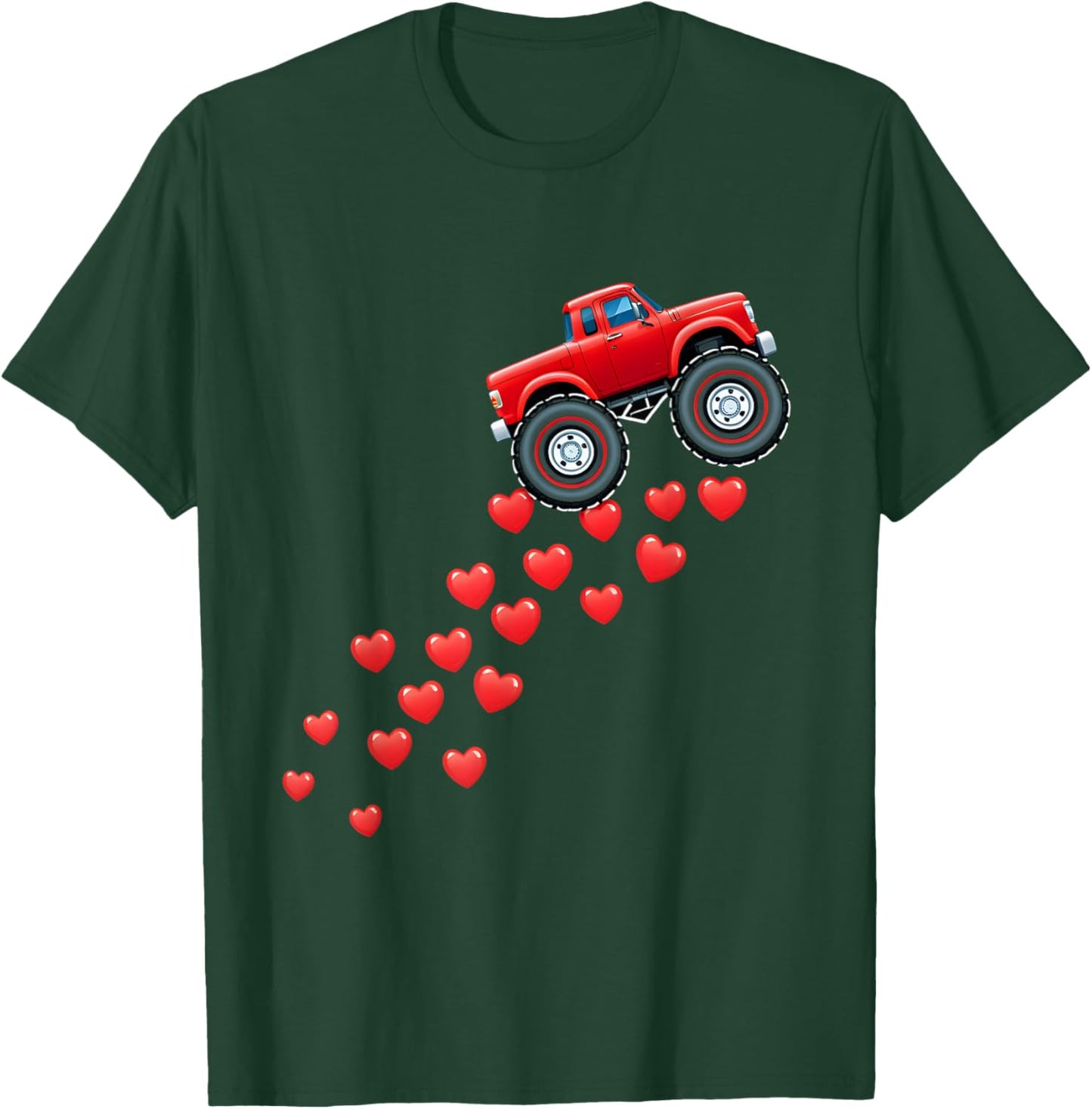 Cute Valentine's Day Monster Truck Hearts Boys Kids Toddler T-Shirt - T-Shirt | Forest