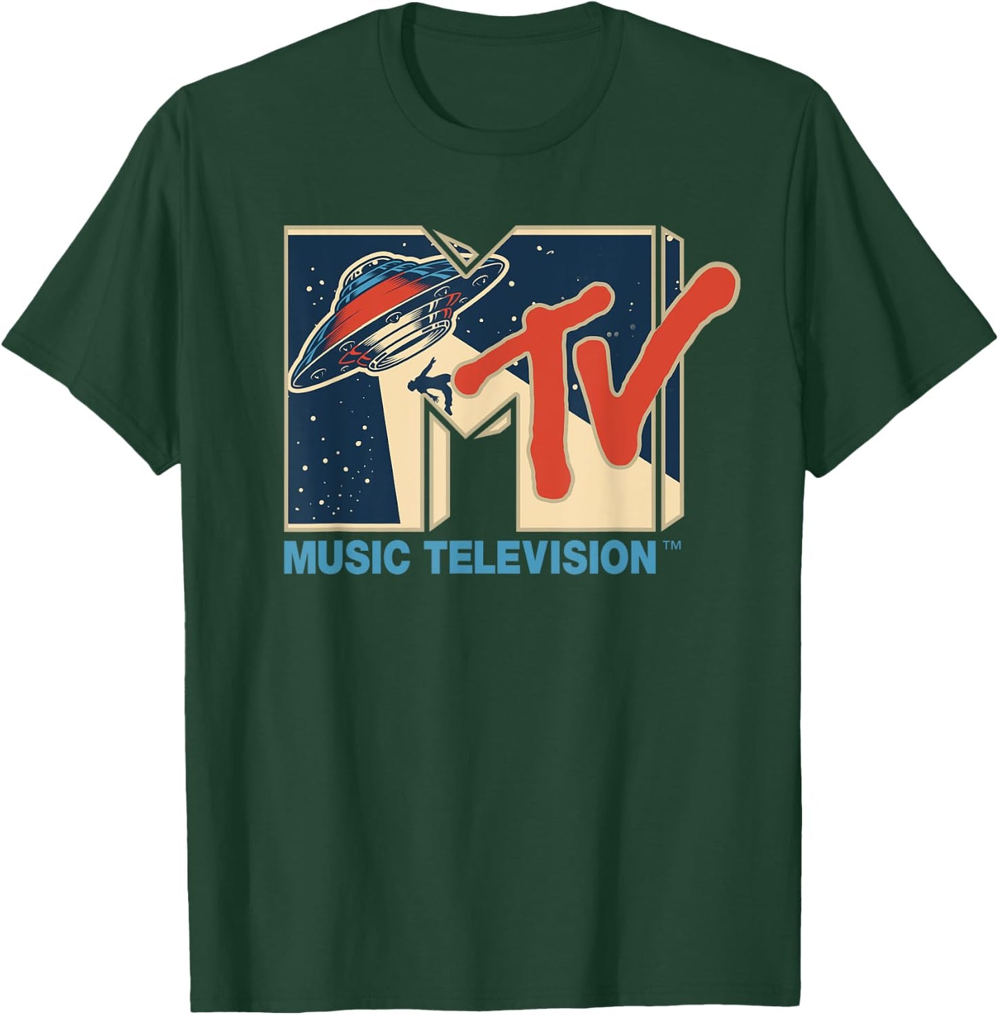 Mademark x MTV - MTV Logo Alien UFO Space Ship Teleporting Beam In Space MTv T-Shirt - T-Shirt | Forest