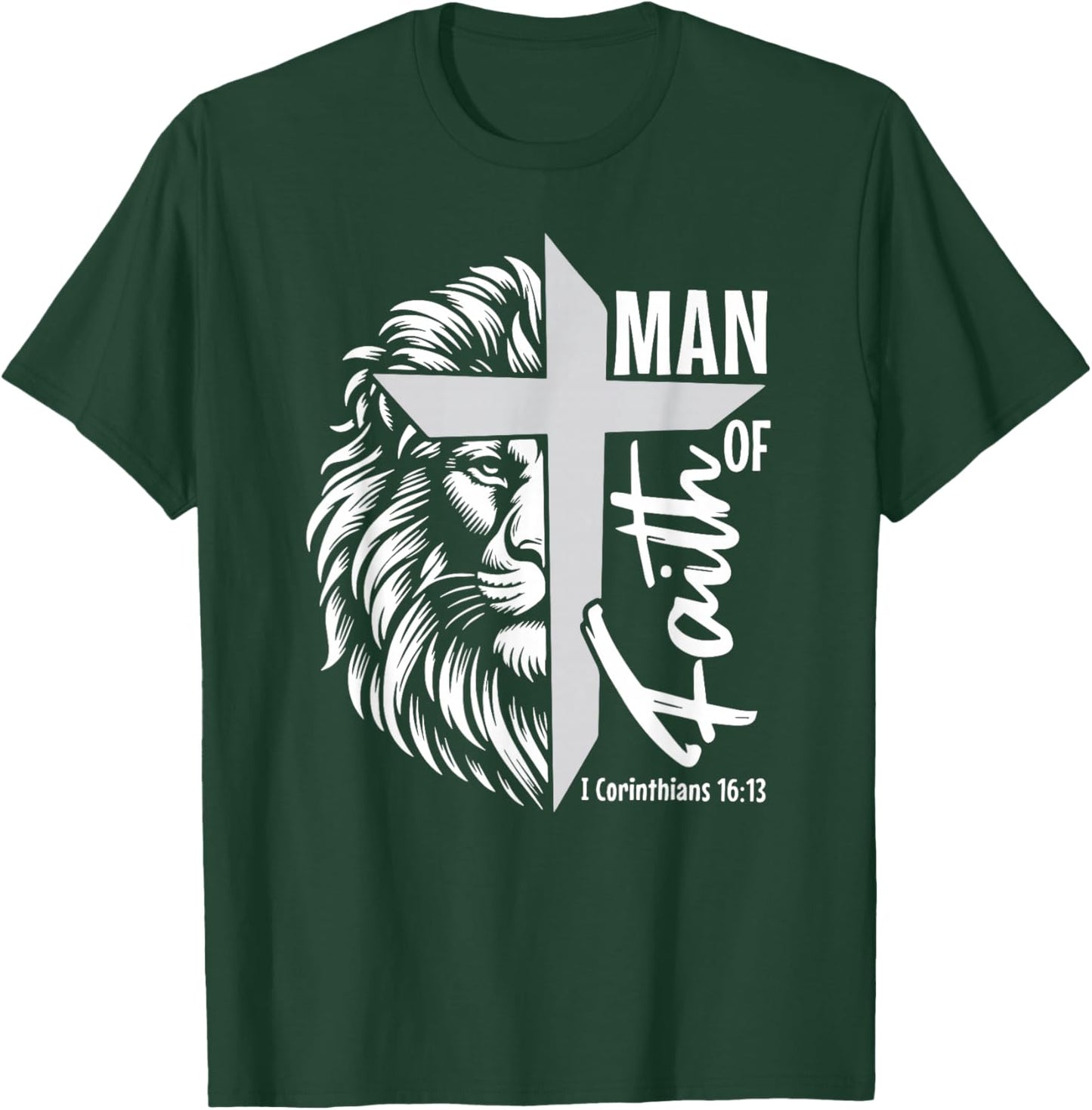 Man of Faith Lion Christian God Jesus Cross T-Shirt - T-Shirt | Forest