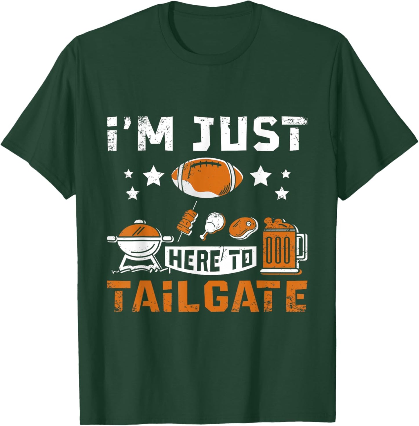 Football Fan Tailgate Party Sports Apparel I'm Just Here to Tailgate - Black, Small, -Adults, Short Sleeve, Classic Fit, Cotton 60% Polyester 40% T-Shirt - T-Shirt | Forest