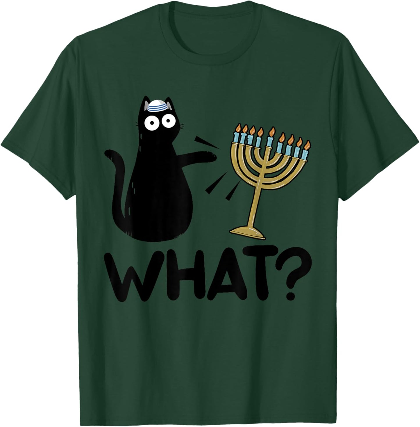Hanukkah Cat Pushing Menorah Funny Jewish Cat What T-Shirt - T-Shirt | Forest