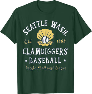 Vintage Seattle Washington Clamdiggers Defunct Baseball Team T-Shirt - T-Shirt | Forest