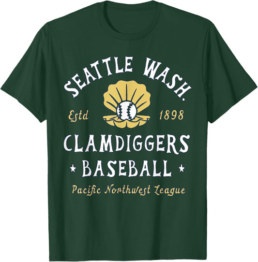 Vintage Seattle Washington Clamdiggers Defunct Baseball Team T-Shirt - T-Shirt | Forest