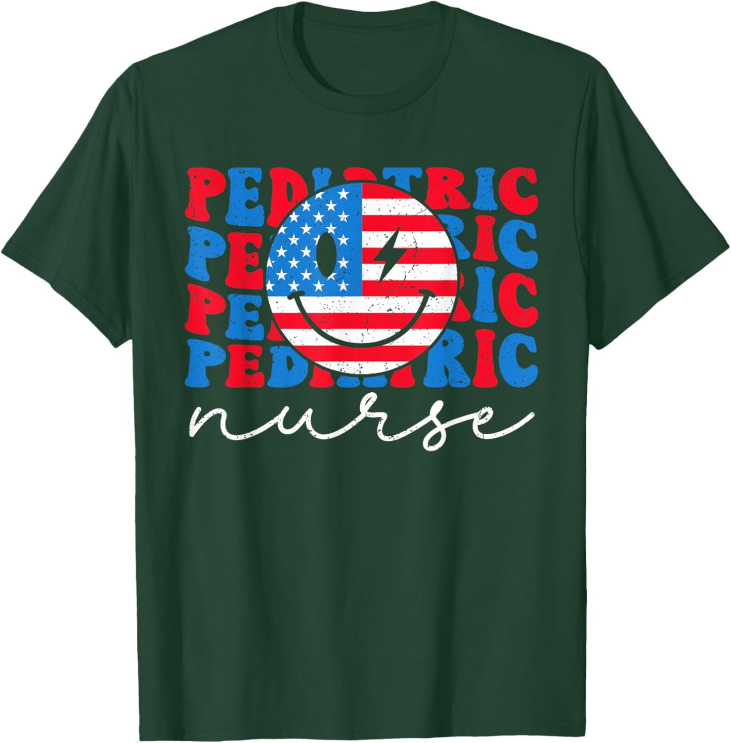 Pediatric Nurse 4th of July 2024 American Flag Peds Nurse T-Shirt - T-Shirt | Forest