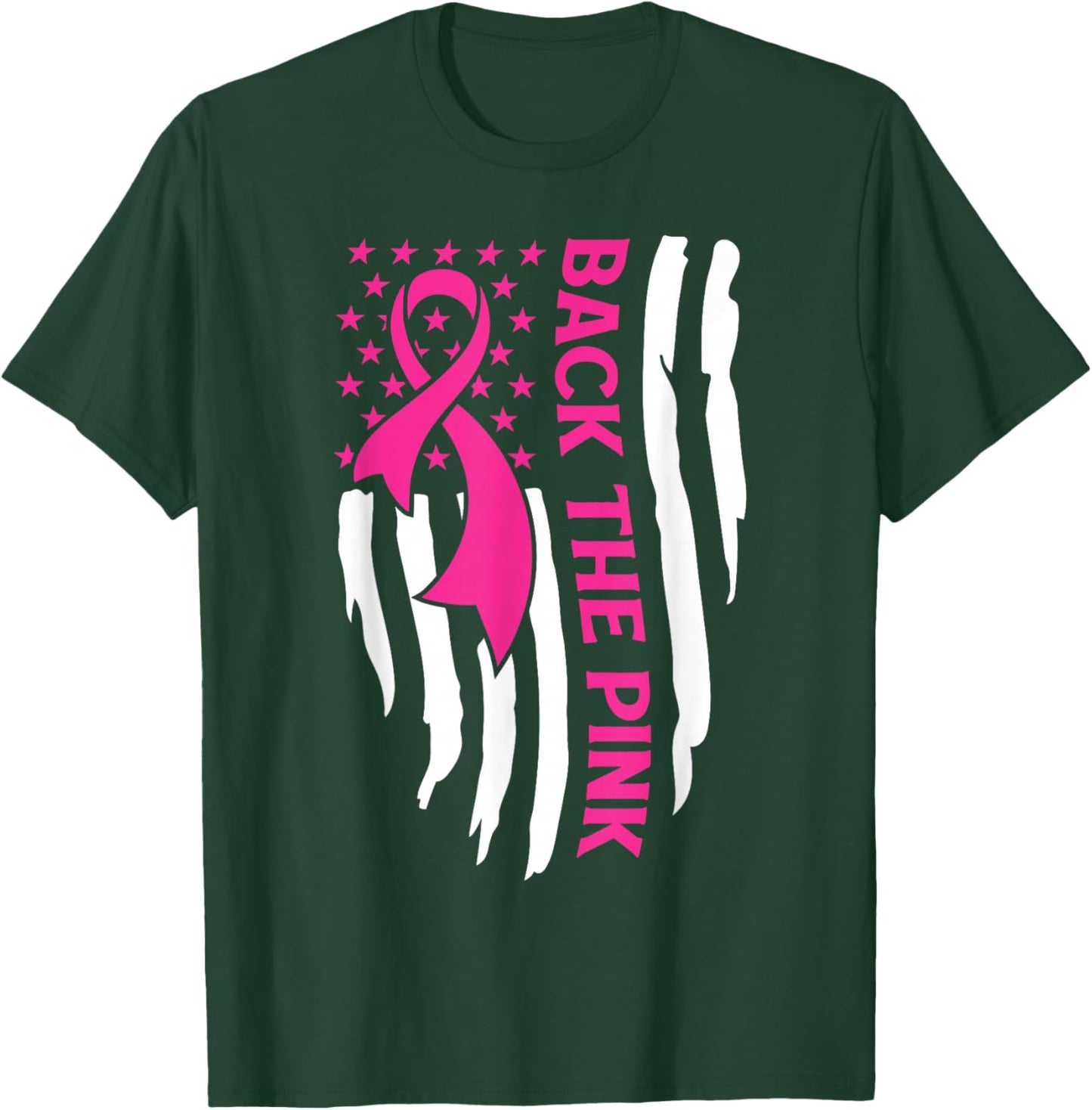 American Flag Back The Pink Breast Cancer Awareness Warrior T-Shirt - T-Shirt | Forest