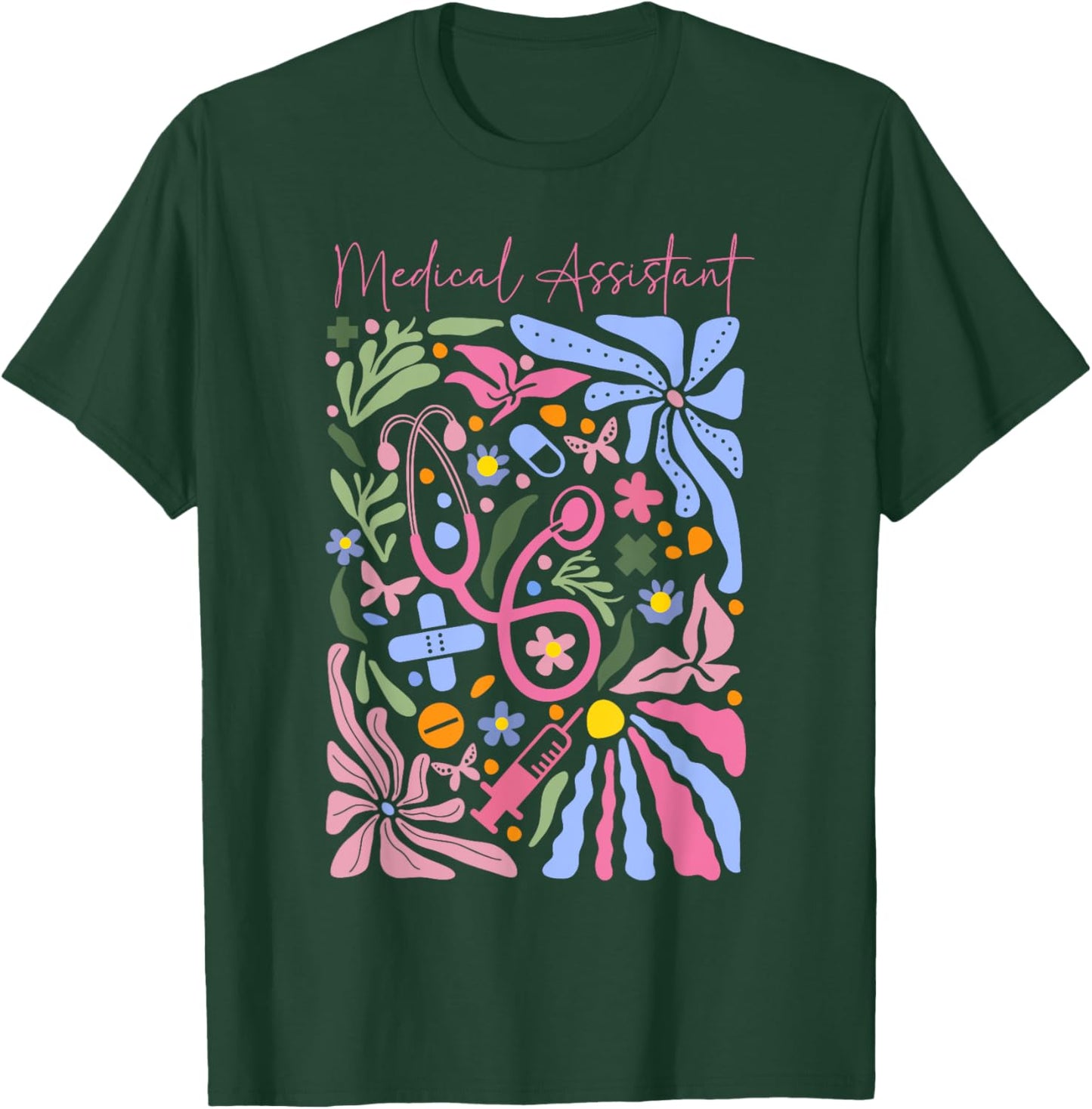 Boho Flower Medical Assistant Stethoscope Healthcare Worker T-Shirt - T-Shirt | Forest