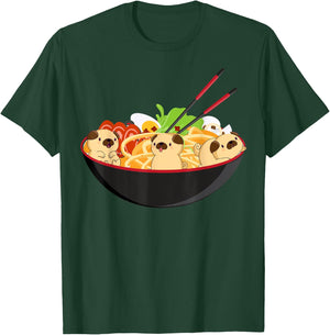 Cute Pug & Ramen Kawaii Anime Pug Puppy Lover Gift T-Shirt - T-Shirt | Forest