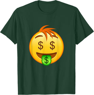 Money Emoticon Mouth Face with Dollar Sign Eyes Rich T-Shirt - T-Shirt | Forest