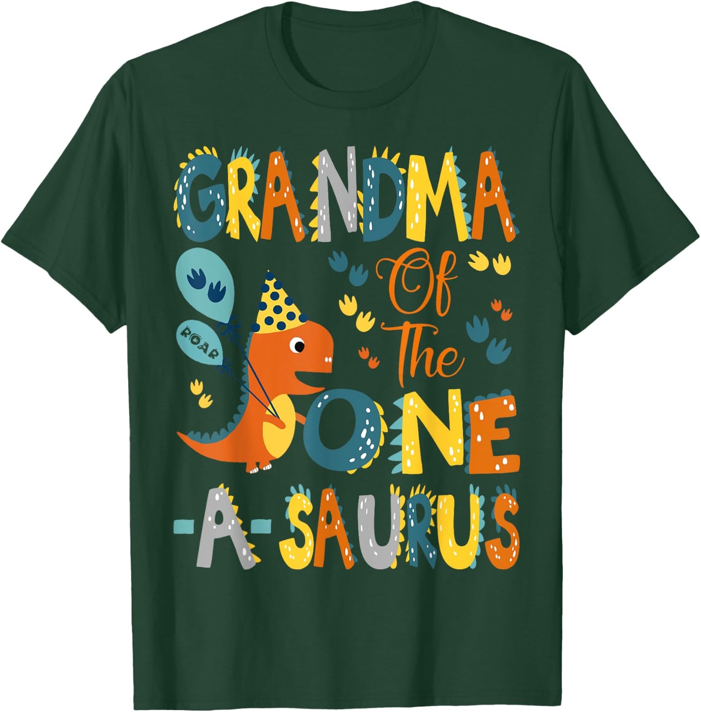 Dinosaur T-Rex 1St Birthday Matching Family Grandma Of The One-A-Saurus 1St Birthday Dinosaur Party -Adults, -Kids Black Short Sleeve T-Shirt - T-Shirt | Forest