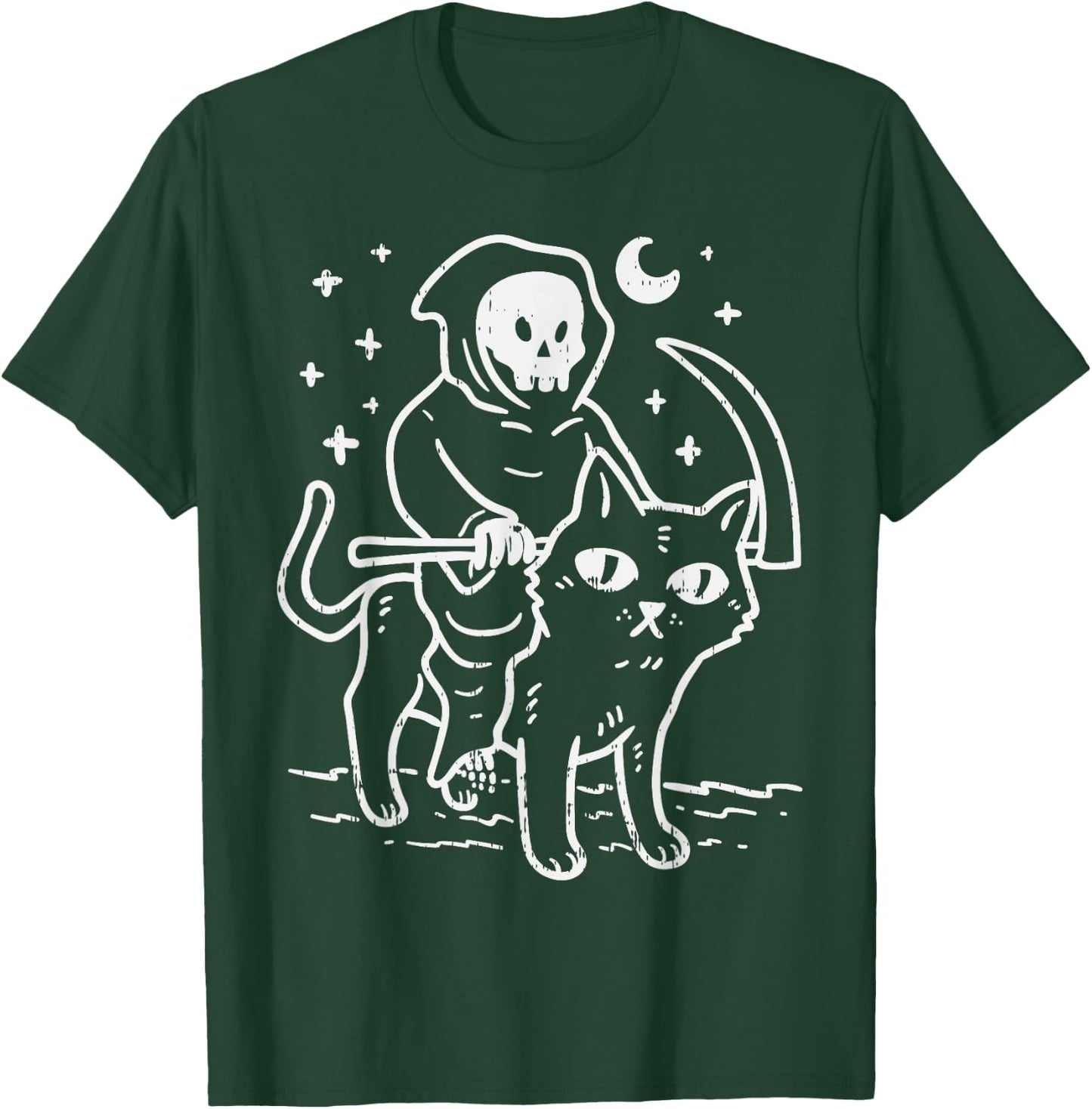 Grim Reaper Riding Cat Moon Funny Death Halloween Costume Men Women Kids T-Shirt - T-Shirt | Forest