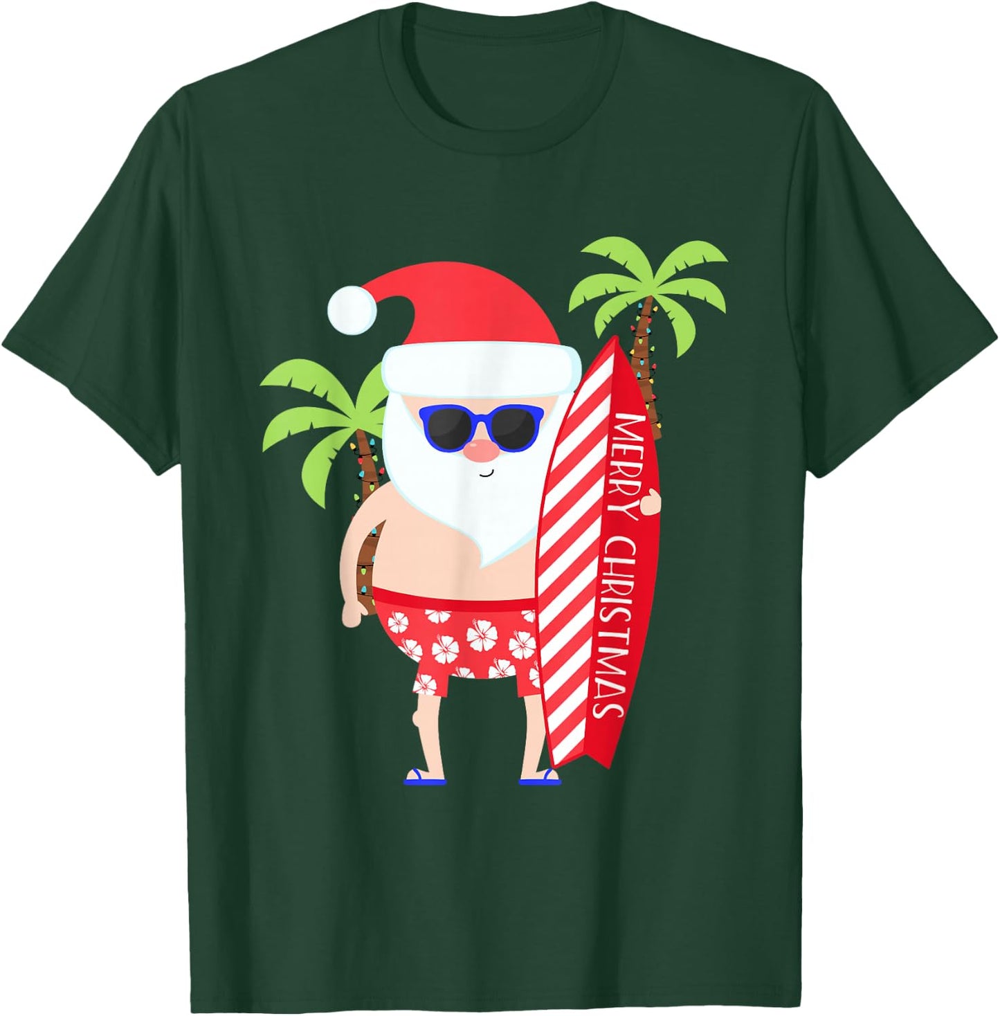 Surfing Santa Surfer Tropical Hawaiian Christmas Beach T-Shirt - T-Shirt | Forest