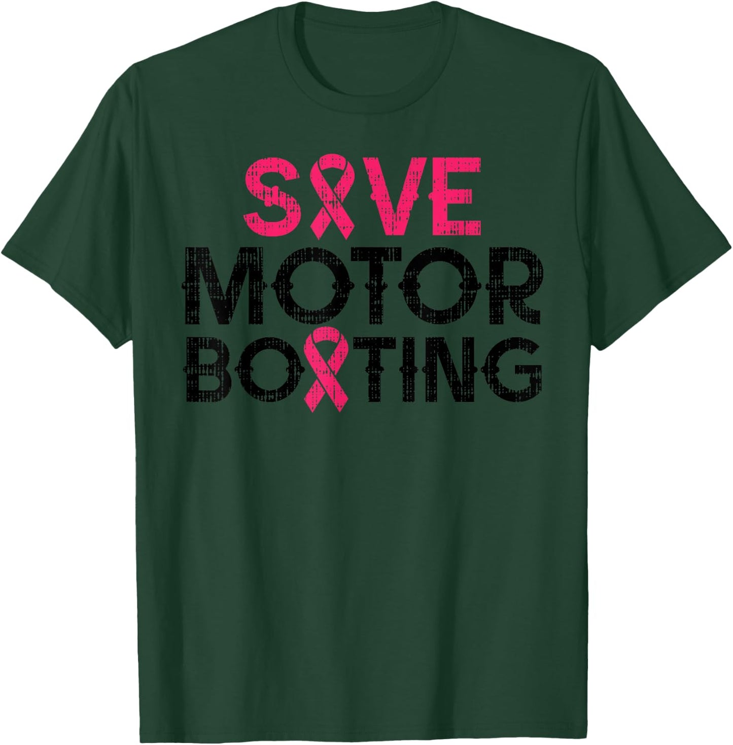 Save Motorboating Funny Pink Breast Cancer Awareness Support T-Shirt - T-Shirt | Forest