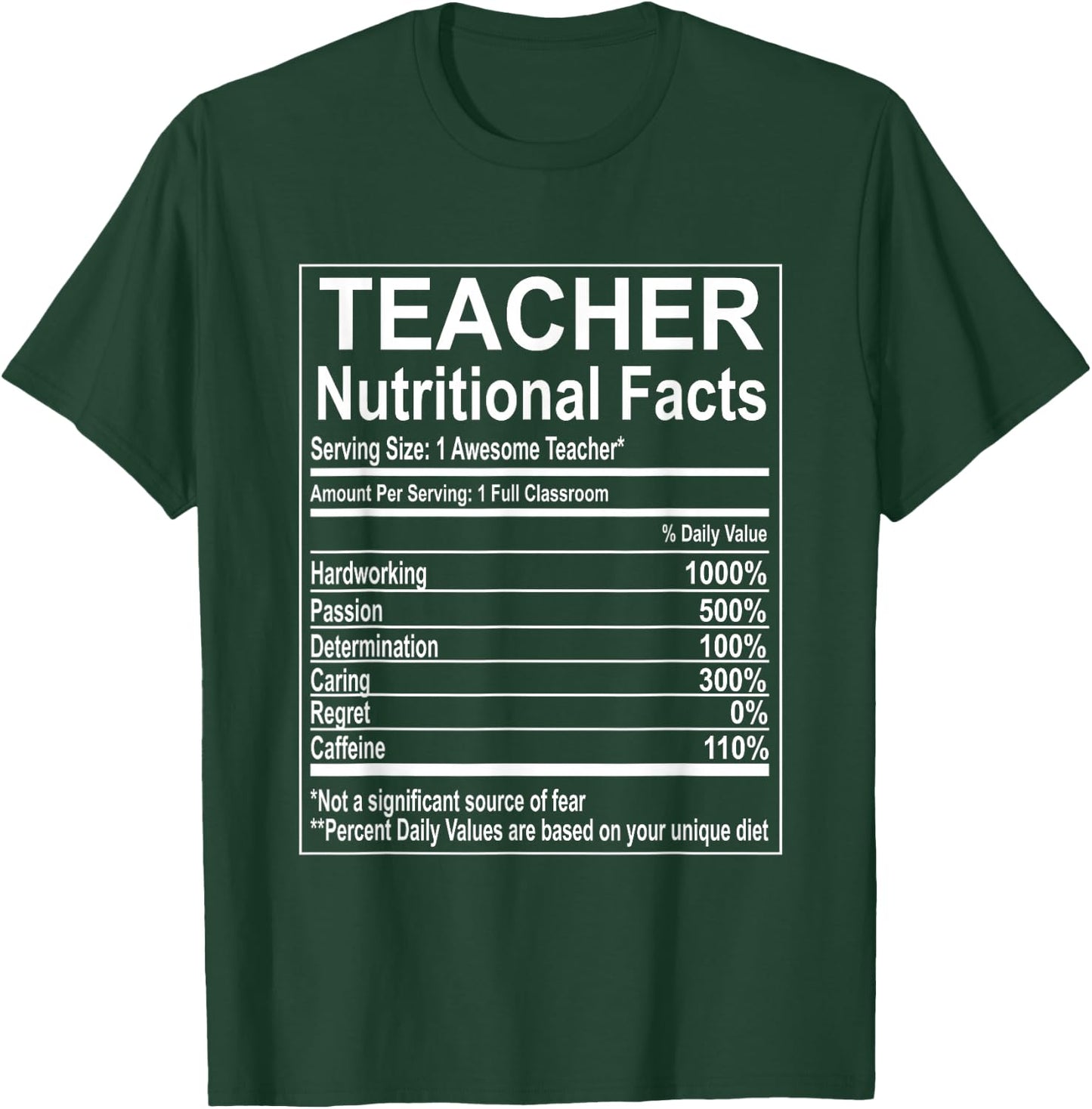 School Teacher Nutrition Facts Educator Teacher Appreciation T-Shirt - T-Shirt | Forest