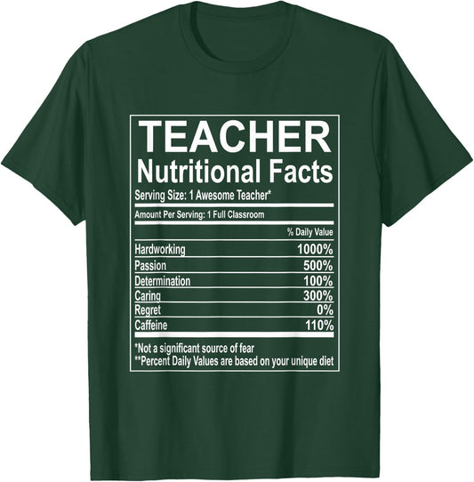 School Teacher Nutrition Facts Educator Teacher Appreciation T-Shirt - T-Shirt | Forest