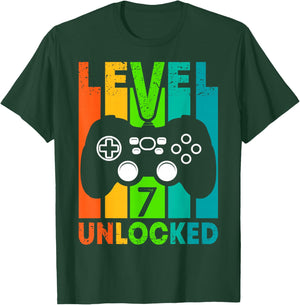 7th Birthday Gamer Boy or Gamer Girl - Level 7 Unlocked T-Shirt - T-Shirt | Forest