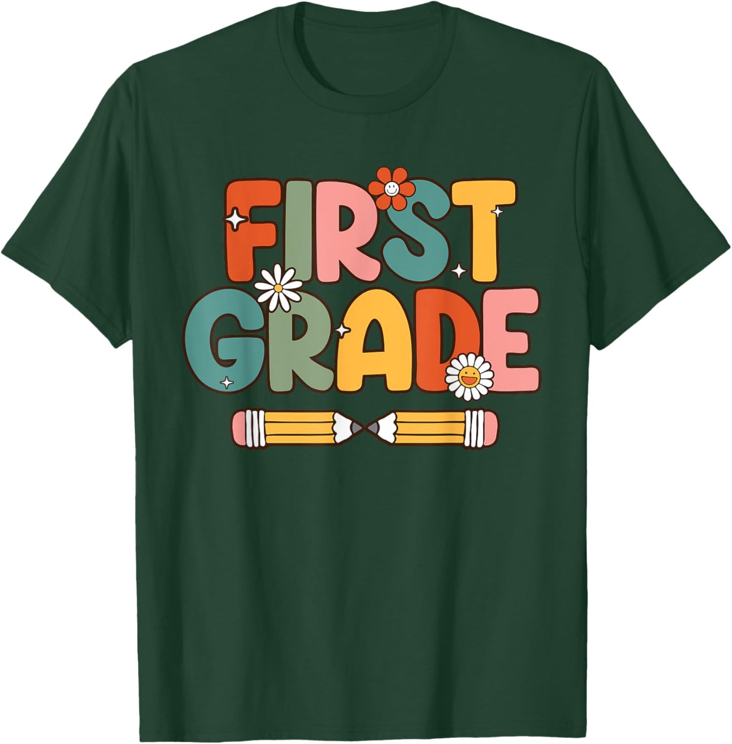 Retro Sunset First Grade Teacher & Student Back To School Men Women T-Shirt - T-Shirt | Forest