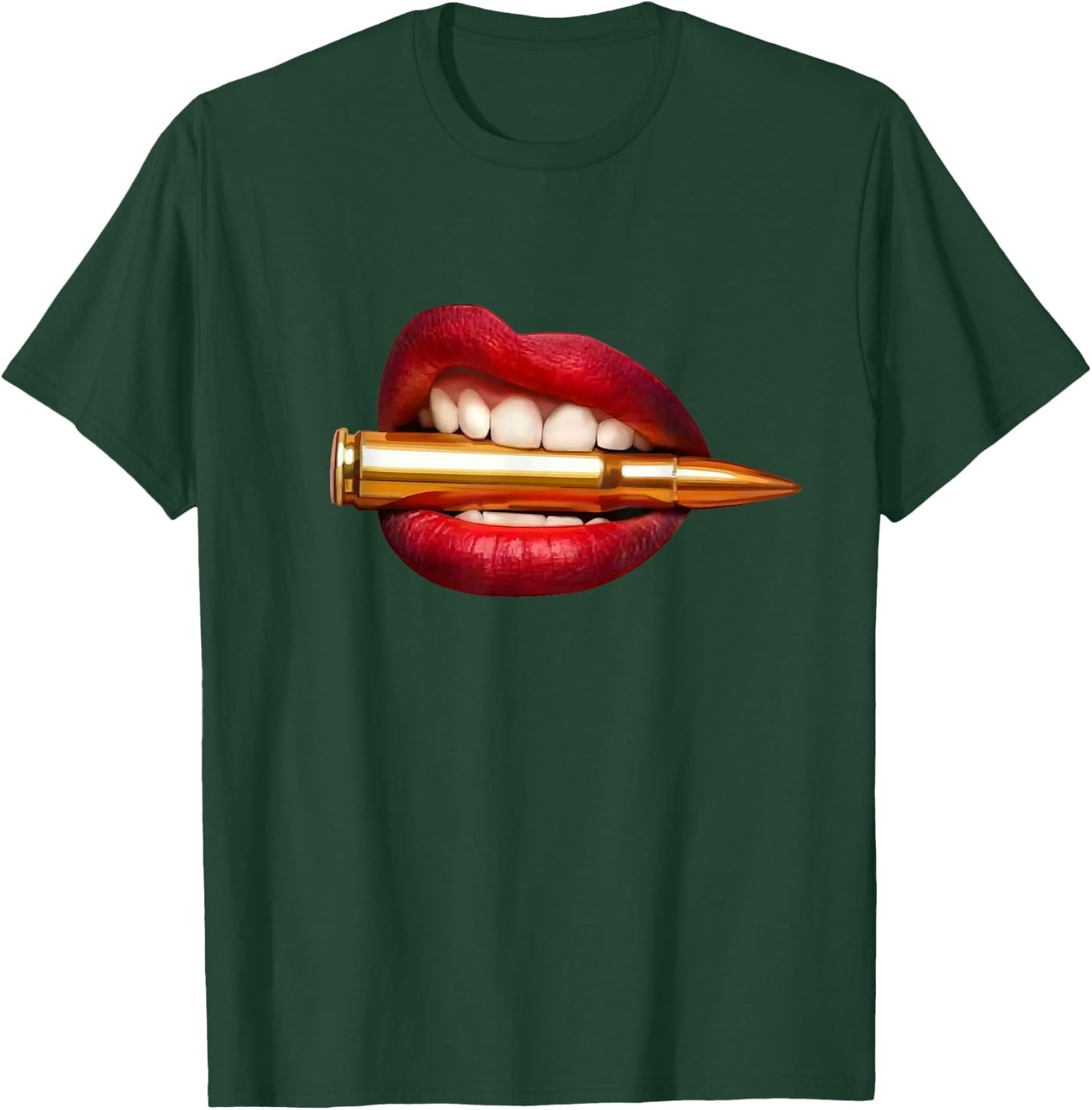 Bite the Bullet Lips | Sexy Gun Pop Art Gift T-Shirt - T-Shirt | Forest