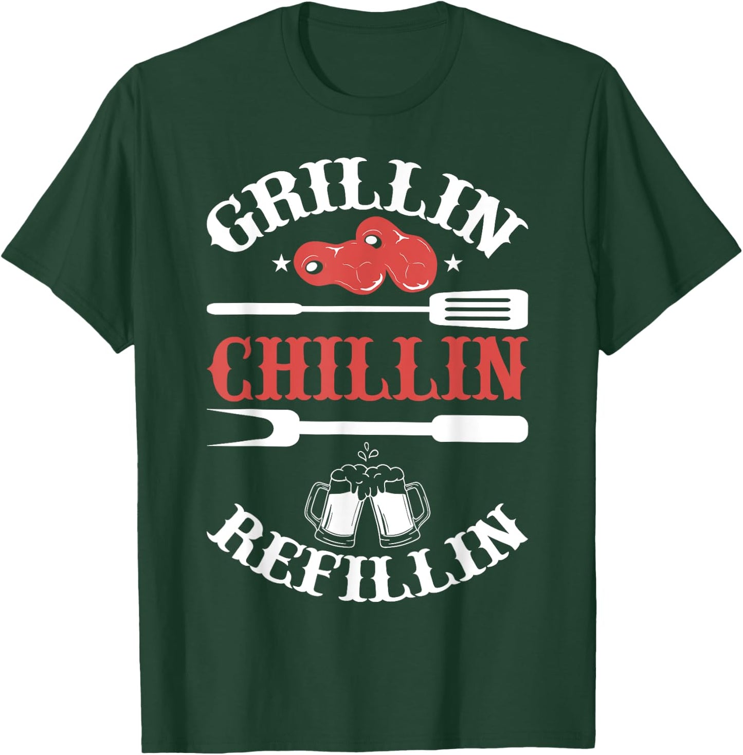 Funny vintage barbecue dad - barbecuing chilling & refilling T-Shirt - T-Shirt | Forest