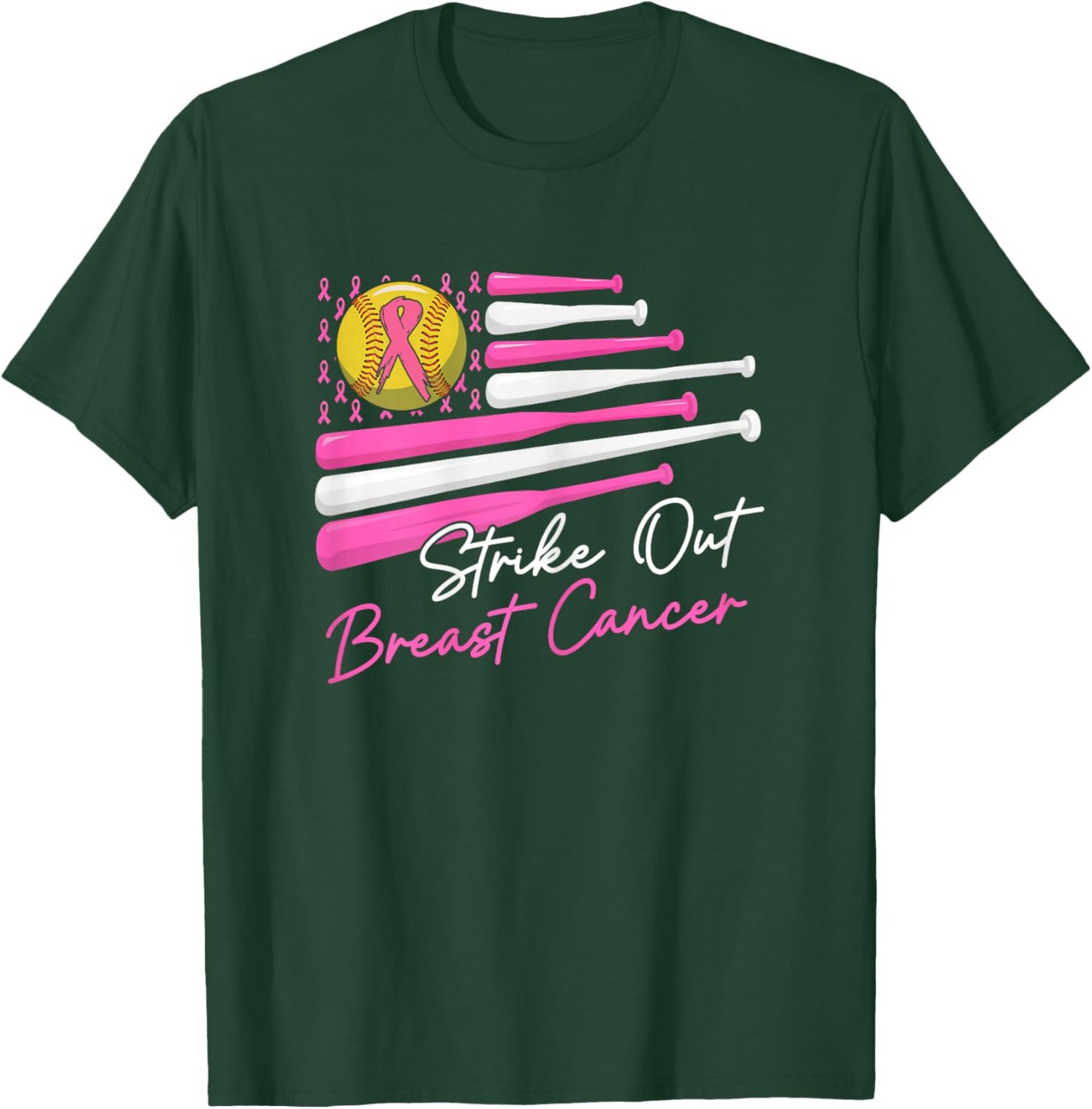 Strike Out Breast Cancer Softball Fight Awareness Men Women T-Shirt - T-Shirt | Forest