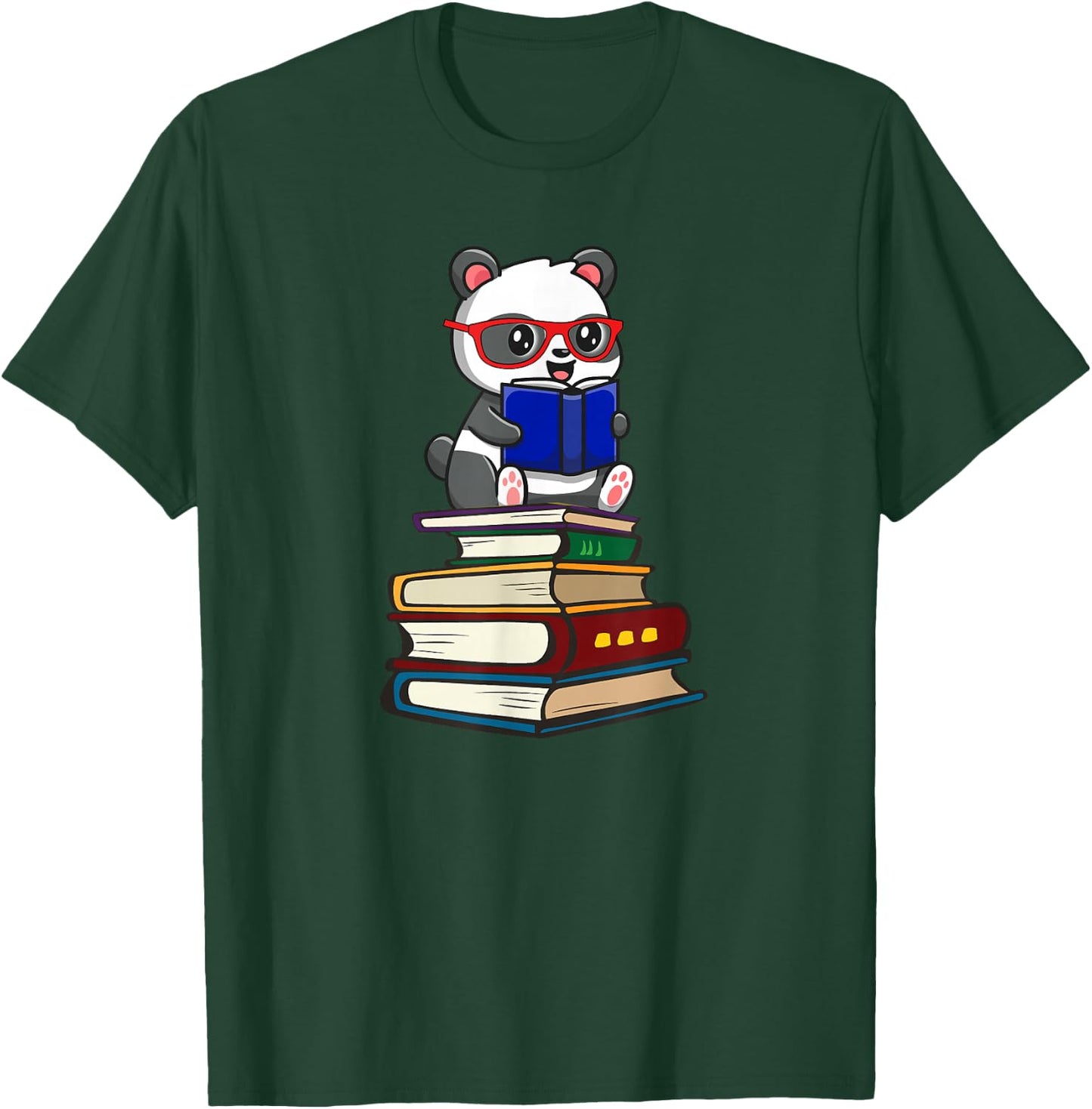 Cute Kids Girls Kawaii Glasses Reading Books Panda T-Shirt - T-Shirt | Forest