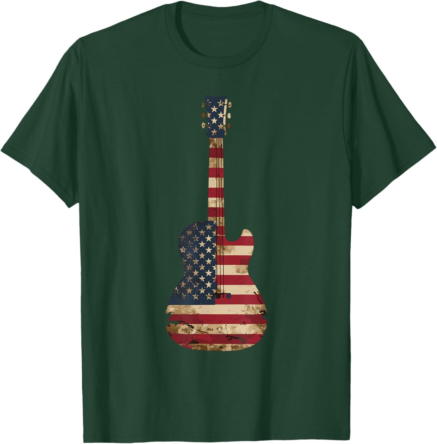Guitars Vintage US American Flag Guitar T-Shirt - T-Shirt | Forest