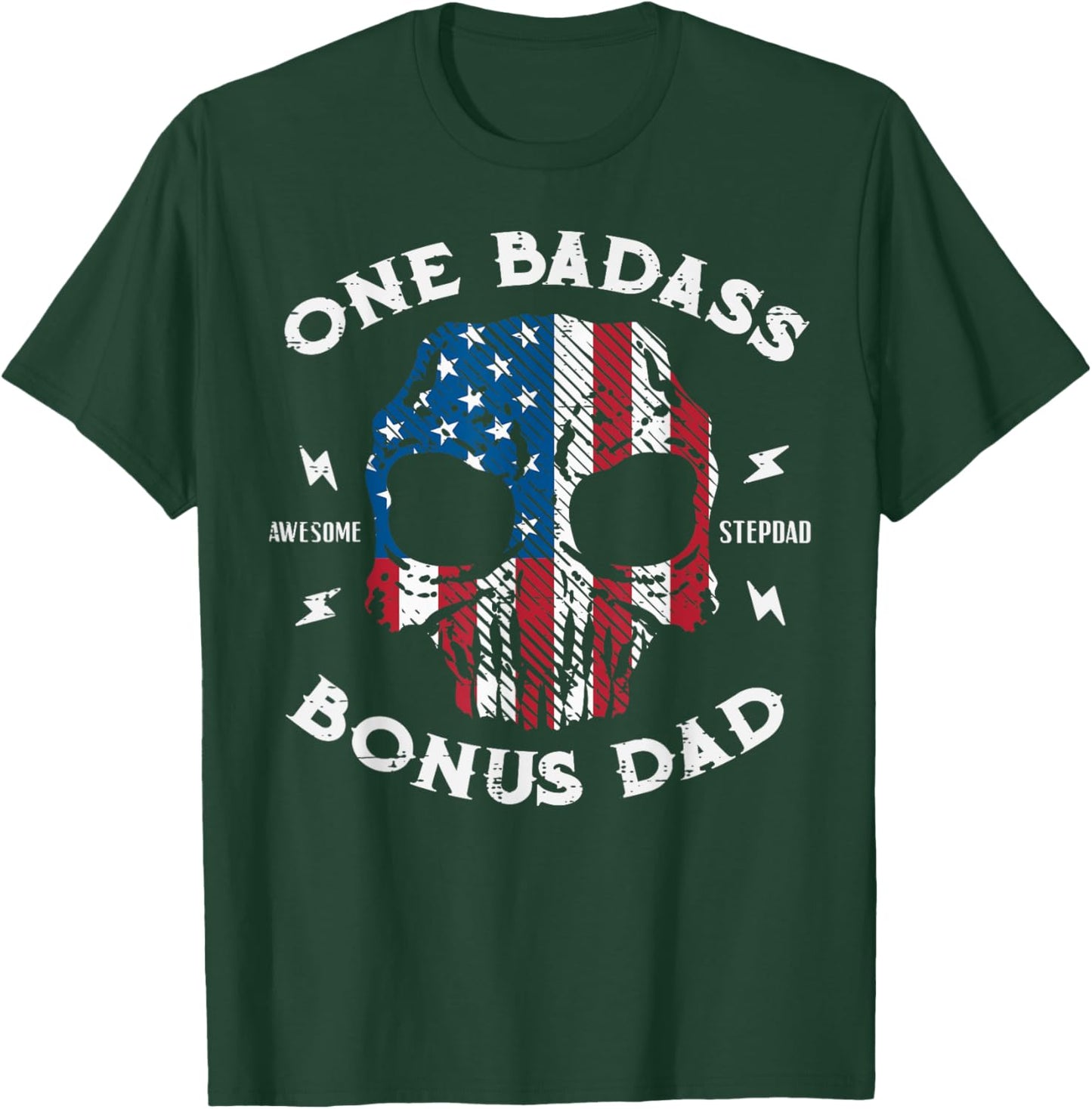 One Awesome Stepdad Bonus Dad Fathers Day US Flag Skull Men T-Shirt - T-Shirt | Forest