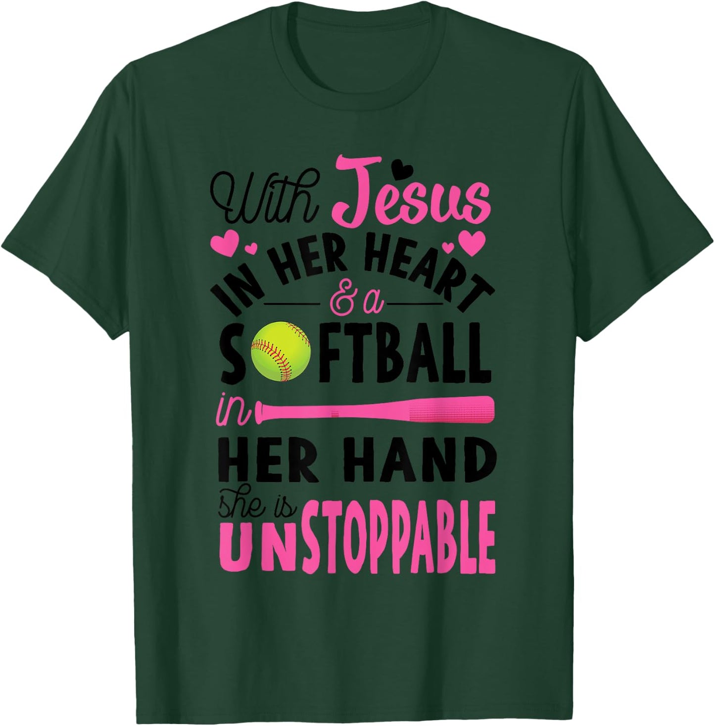 Jesus In Her Heart Softball Hand Funny Pitcher Gift T-Shirt - T-Shirt | Forest