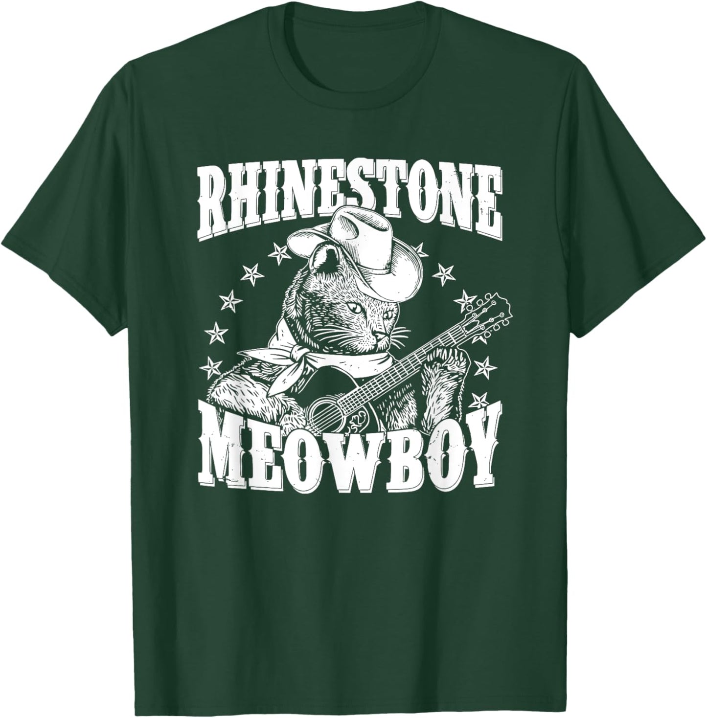 Meowboy Funny Meow Cowboy Cat Playing Guitar Country Music T-Shirt - T-Shirt | Forest