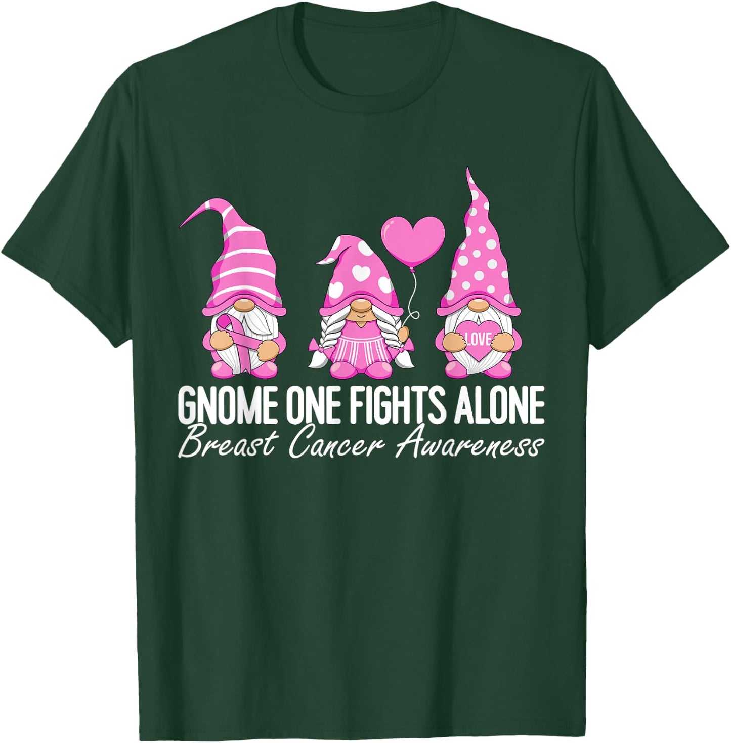Breast Cancer Awareness Gnomes I Wear Pink Ribbon Support T-Shirt - T-Shirt | Forest