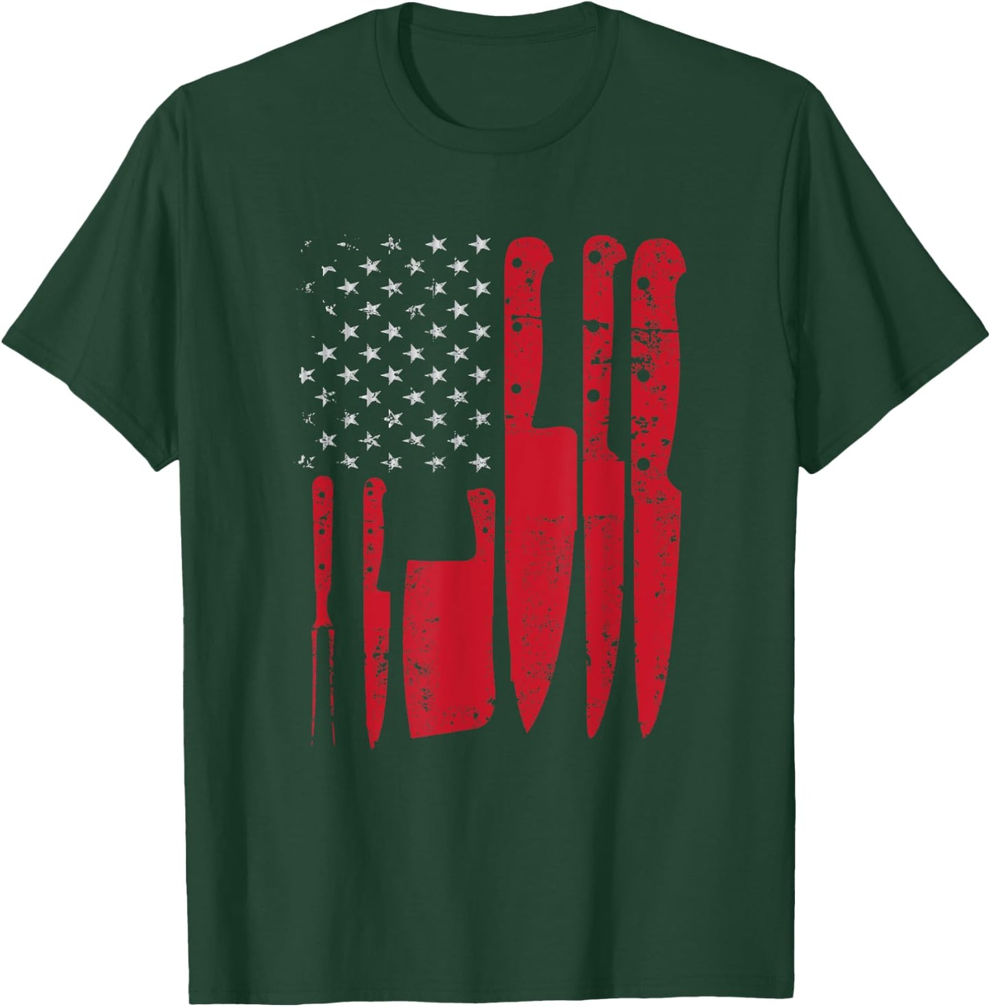 American Flag Kitchen Butcher Knife Set T-Shirt - T-Shirt | Forest