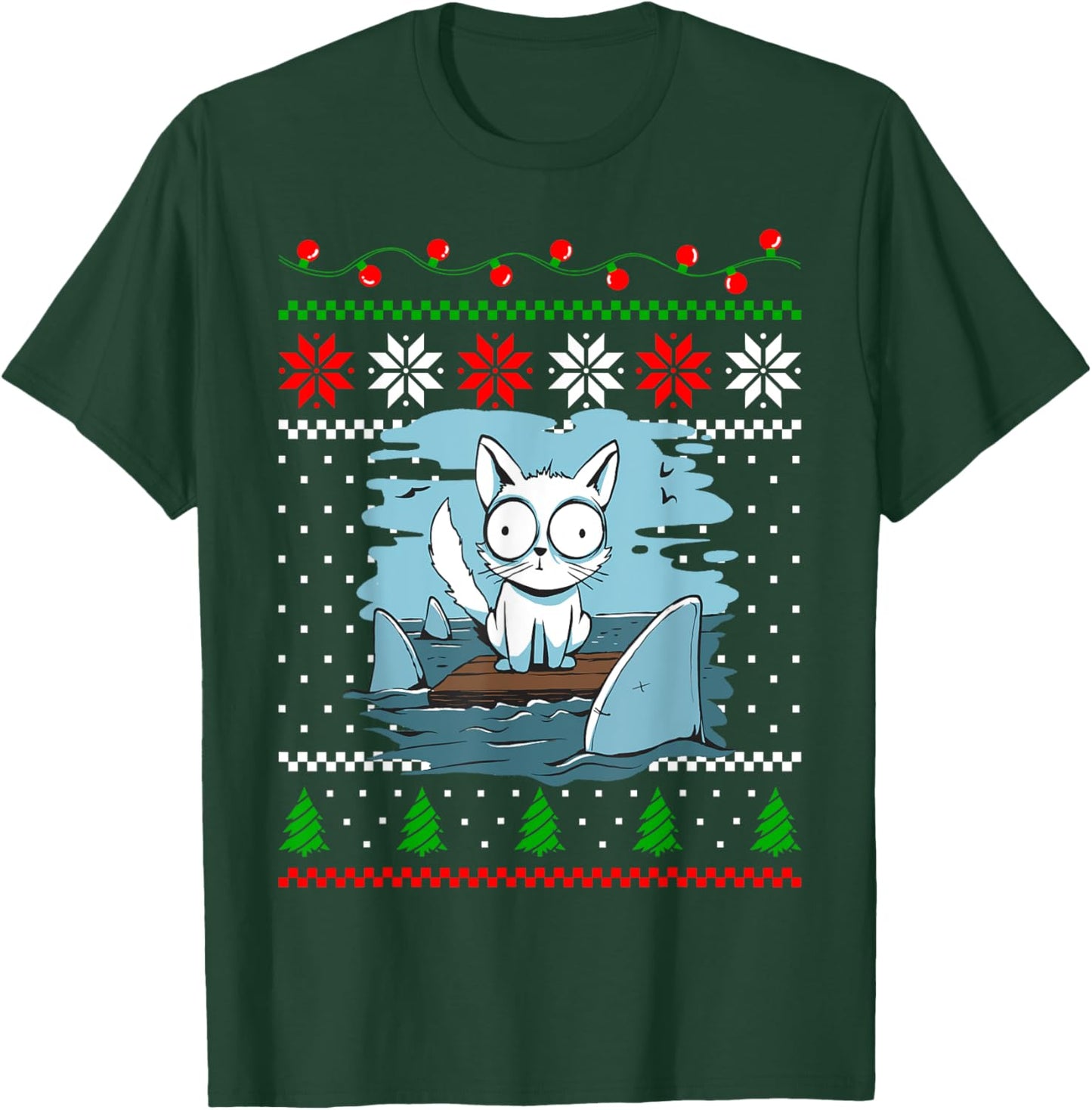 Christmas Cat Animal and Sharks Fish Funny Xmas Design T-Shirt - T-Shirt | Forest