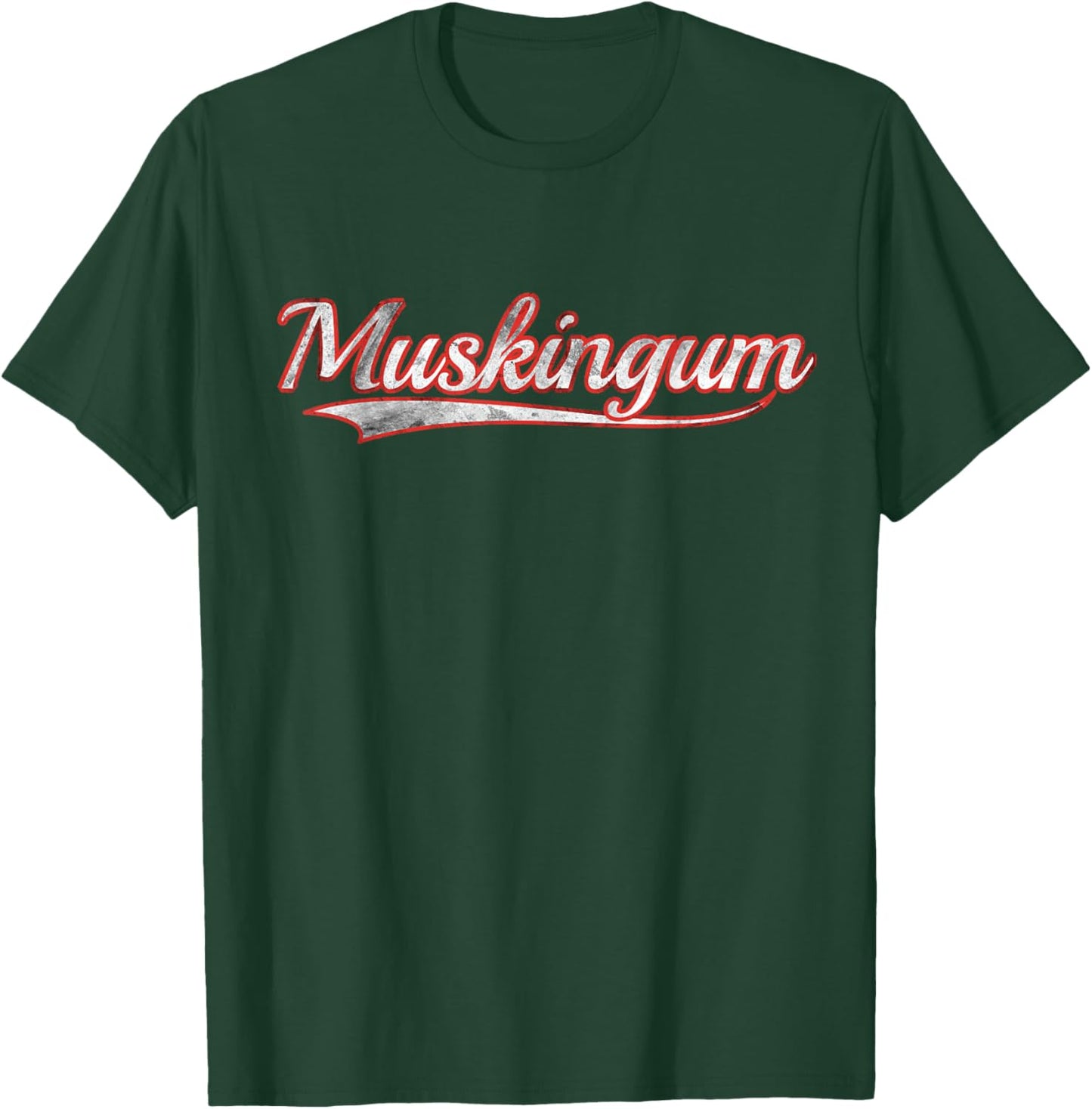 Muskingum Vintage Varsity Distressed Throwback Style T-Shirt - T-Shirt | Forest