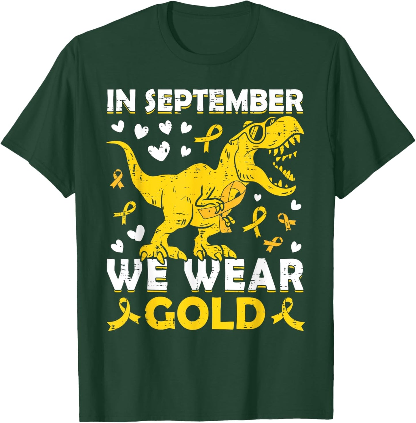 In September We Wear Gold T-Rex Childhood Cancer Awareness T-Shirt - T-Shirt | Forest