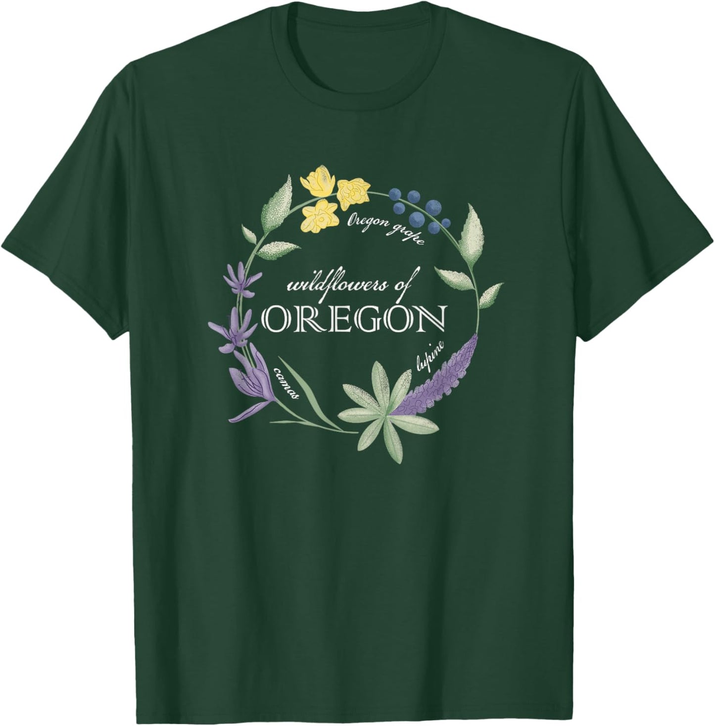 Wildflowers of Oregon– Vintage Native Plants State Design T-Shirt - T-Shirt | Forest