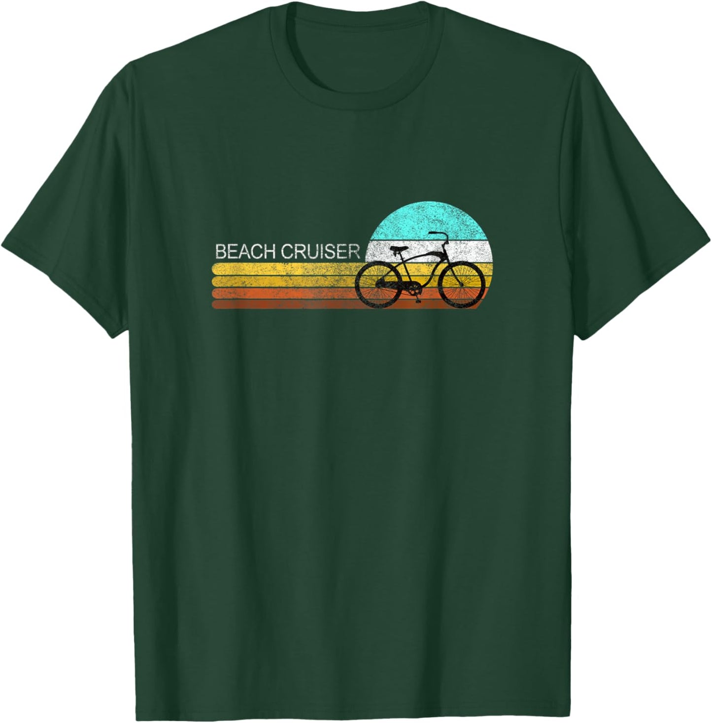 Distressed Beach Cruiser Bicycle Bike Cycle Retro Sunset T-Shirt - T-Shirt | Forest