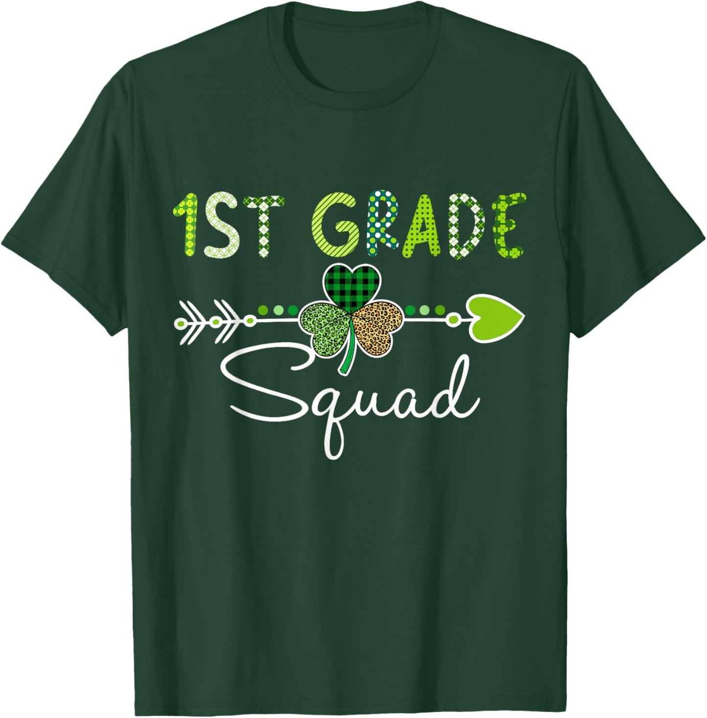 One Lucky First Grade Teacher Squad Clover St Patrick's Day T-Shirt - T-Shirt | Forest