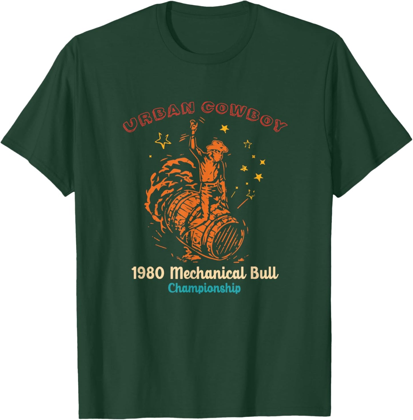 Urban-Cowboy 1980 Mechanical Bull Championship Design T-Shirt - T-Shirt | Forest
