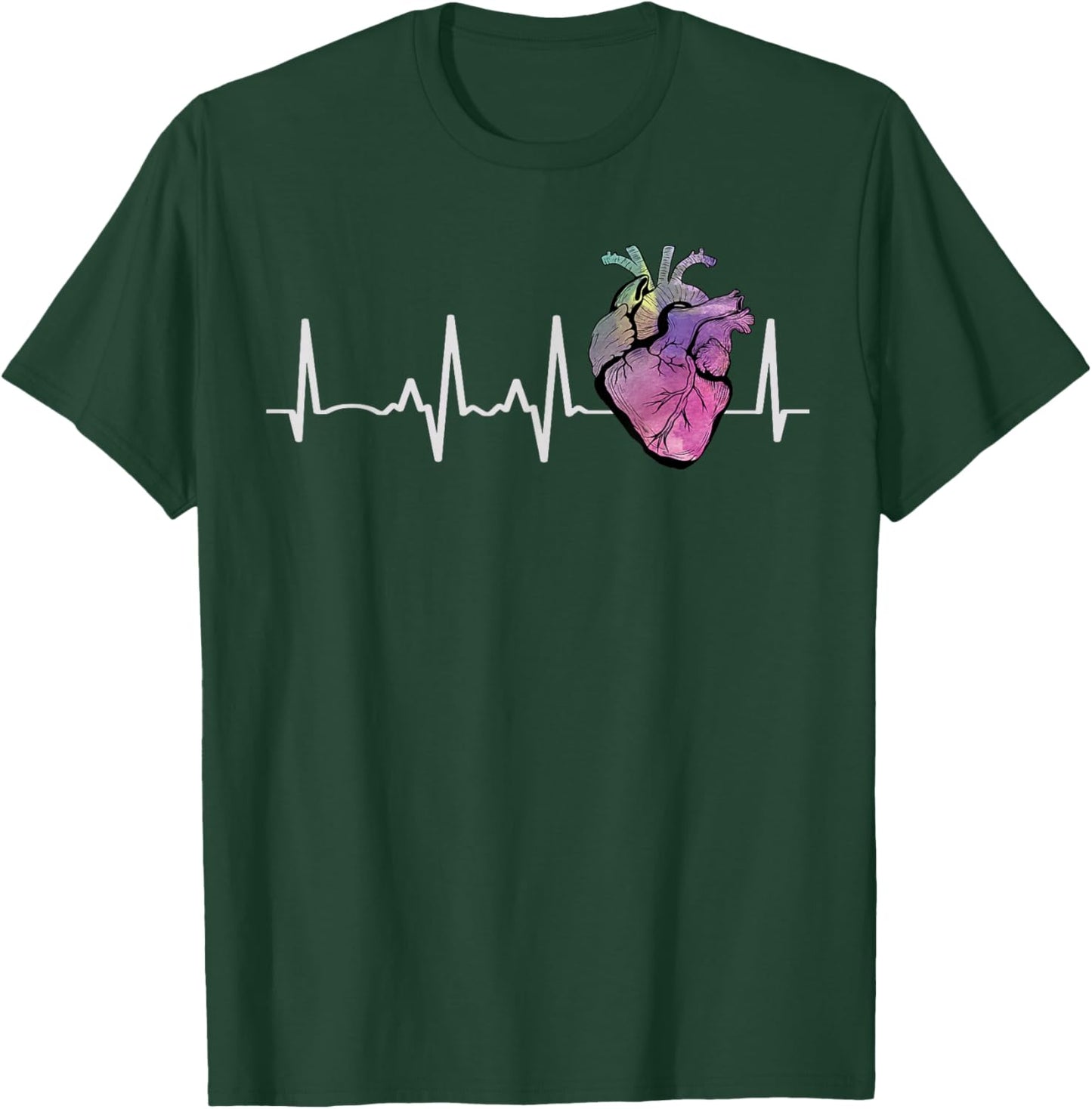 Heartbeat From Human Real Heart Medical Anatomical Graphic T-Shirt - T-Shirt | Forest