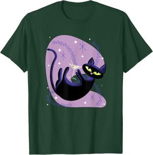 Cool Retro Atomic Cat Swimming in Space with Martini Men Women T-Shirt - T-Shirt | Forest