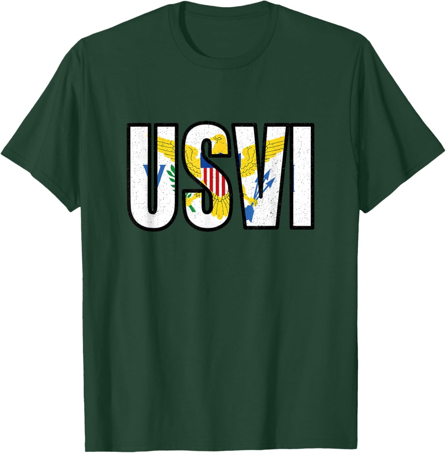 USVI Flag Proud United States Virgin Islands Roots Vintage T-Shirt - T-Shirt | Forest