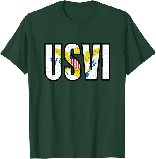 USVI Flag Proud United States Virgin Islands Roots Vintage T-Shirt - T-Shirt | Forest