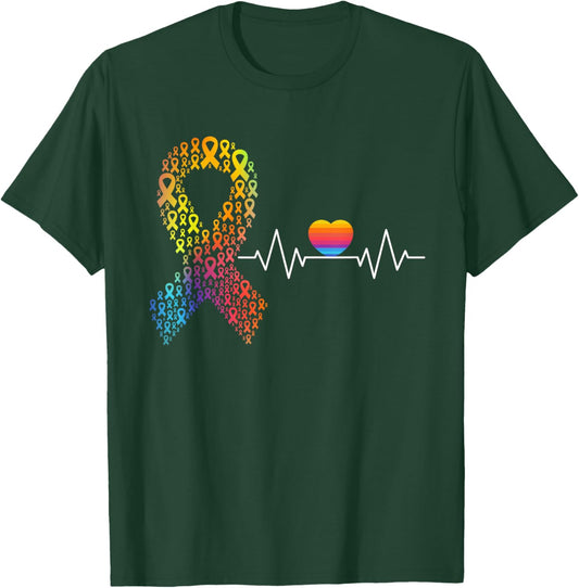 All Cancer Matters Awareness Day Heartbeat Ribbon T-Shirt - T-Shirt | Forest
