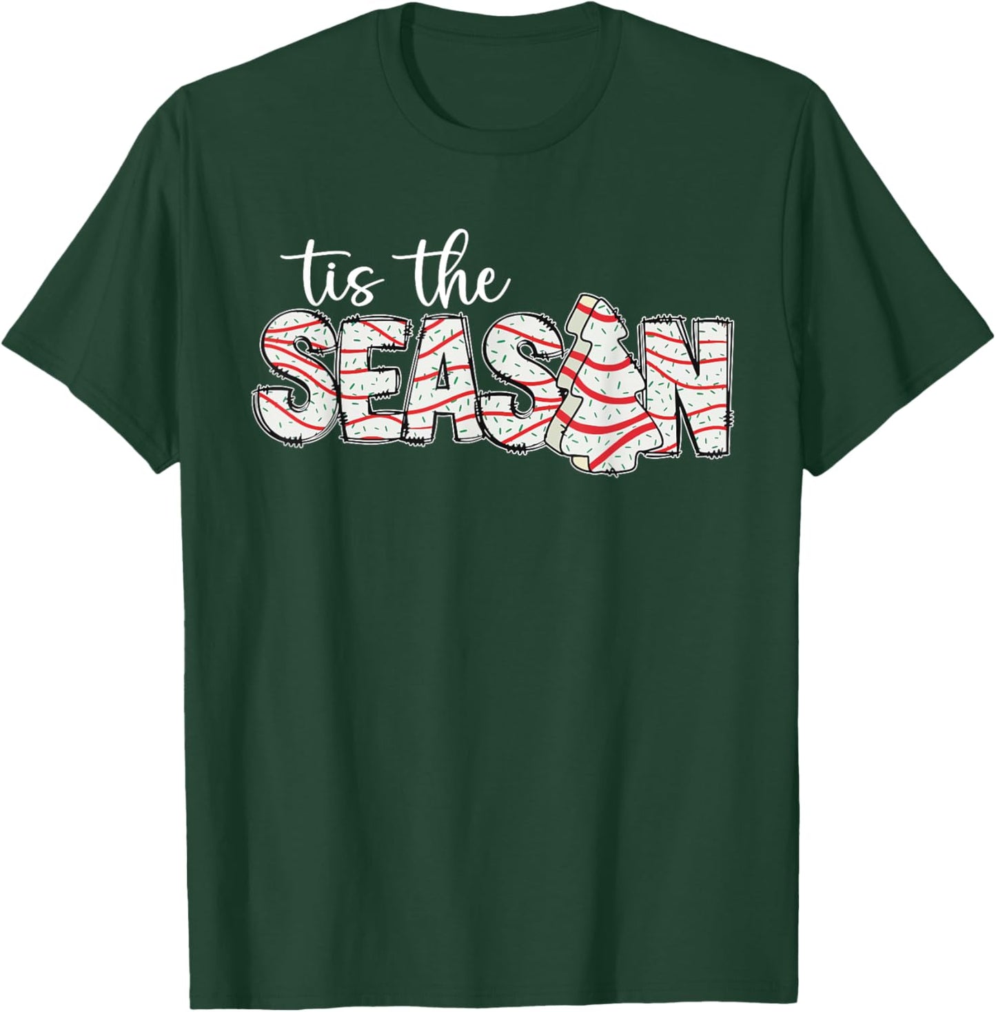 Tis The Season Christmas Lights Tree Cakes Debbie Groovy T-Shirt - T-Shirt | Forest