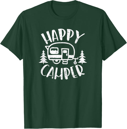 Happy Camper - RV Trailer Outdoor Camping T-Shirt - T-Shirt | Forest